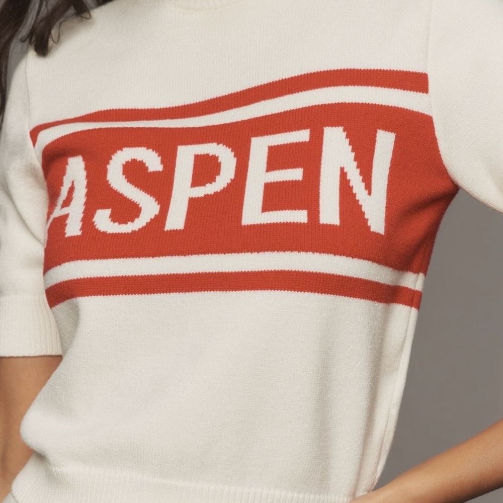 English Factory Short Sleeve White and Red Aspen Sweater | Anthropologie